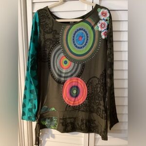 Desigual Women’s Long Sleeve Geometric Print Top Multicolor Cotton Viscose XL